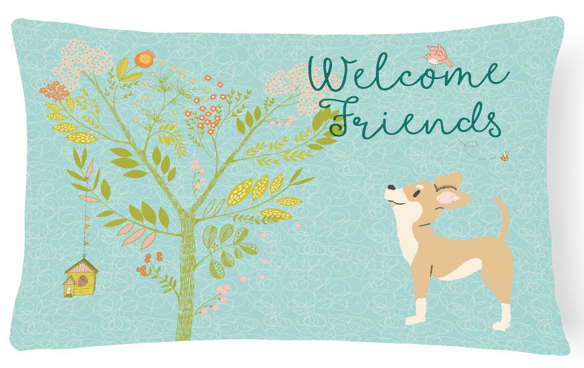 Welcome Friends Brown White Chihuahua Canvas Fabric Decorative Pillow BB7628PW1216 by Caroline&#39;s Treasures