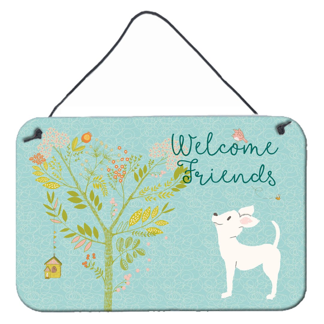 Welcome Friends White Chihuahua Wall or Door Hanging Prints BB7629DS812 by Caroline&#39;s Treasures