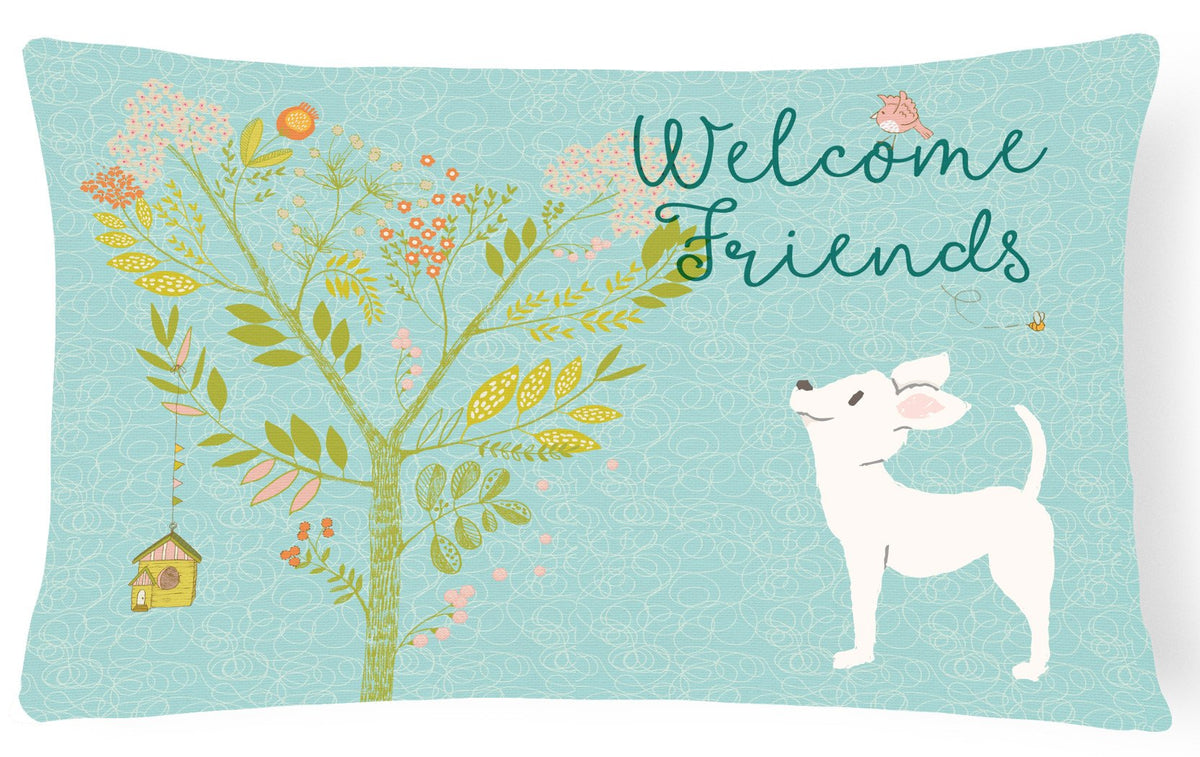 Welcome Friends White Chihuahua Canvas Fabric Decorative Pillow BB7629PW1216 by Caroline&#39;s Treasures