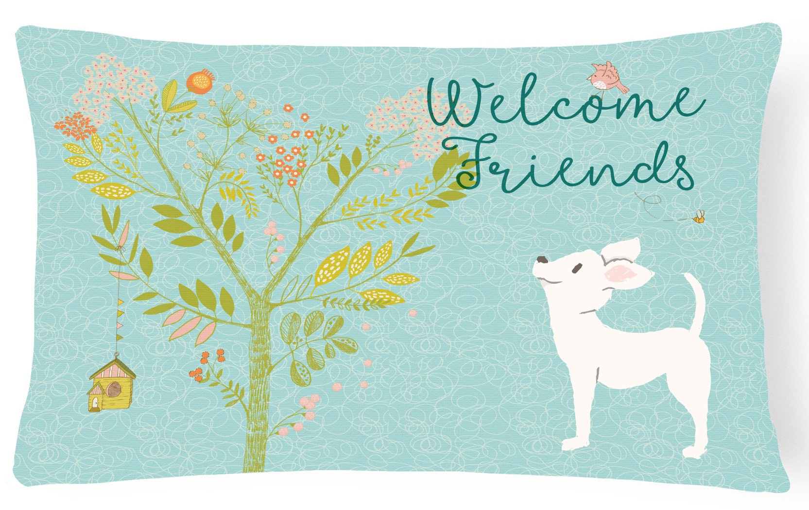 Welcome Friends White Chihuahua Canvas Fabric Decorative Pillow BB7629PW1216 by Caroline's Treasures