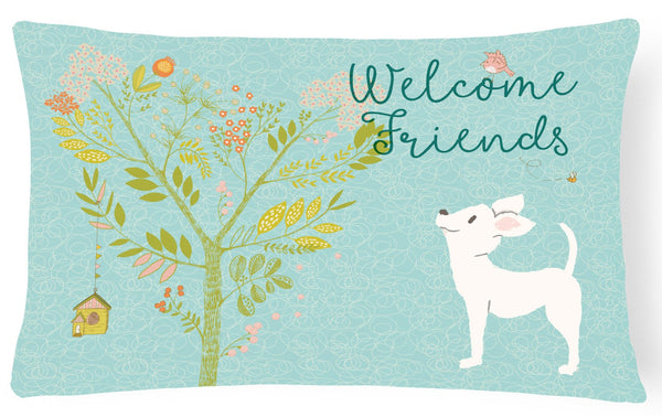 Welcome Friends White Chihuahua Canvas Fabric Decorative Pillow BB7629PW1216 by Caroline's Treasures