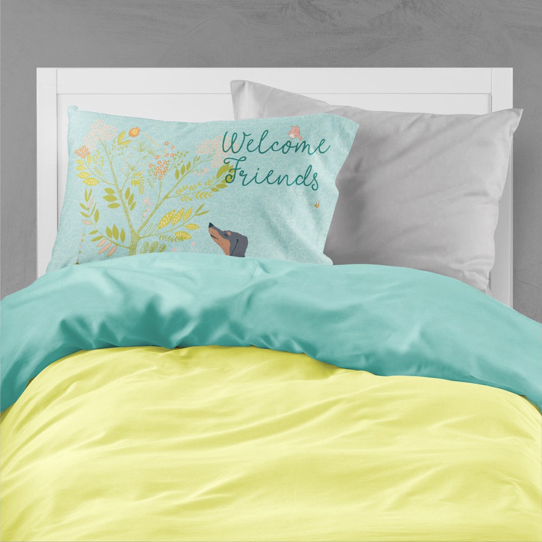 Welcome Friends Black Tan Dachshund Fabric Standard Pillowcase BB7630PILLOWCASE by Caroline's Treasures