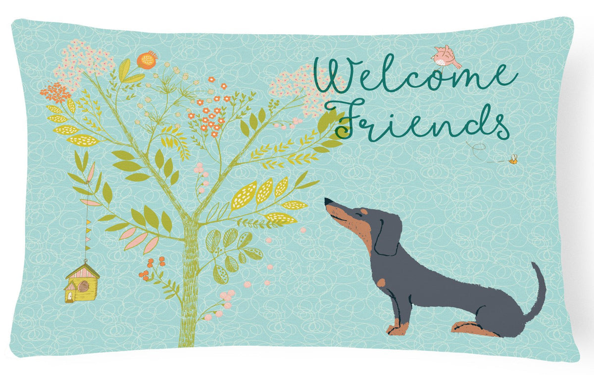 Welcome Friends Black Tan Dachshund Canvas Fabric Decorative Pillow BB7630PW1216 by Caroline&#39;s Treasures