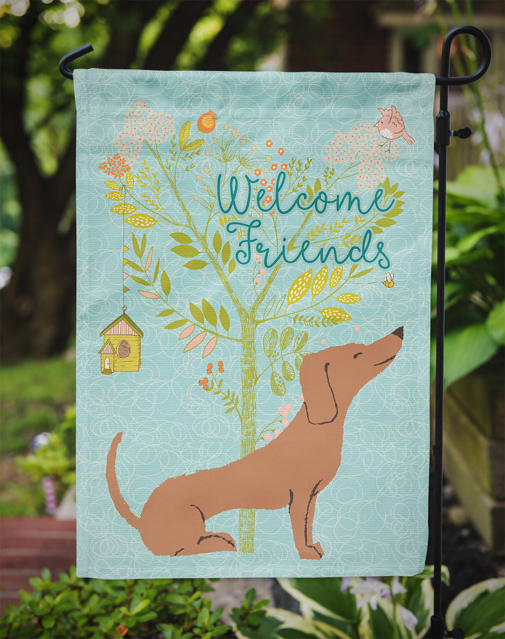 Welcome Friends Red Dachshund Flag Garden Size BB7631GF  the-store.com.