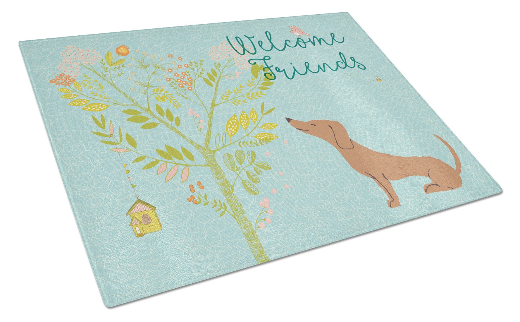 Welcome Friends Red Dachshund Glass Cutting Board Large BB7631LCB by Caroline's Treasures