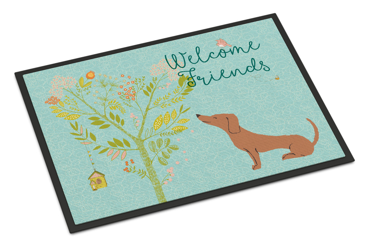 Welcome Friends Red Dachshund Indoor or Outdoor Mat 18x27 BB7631MAT - the-store.com