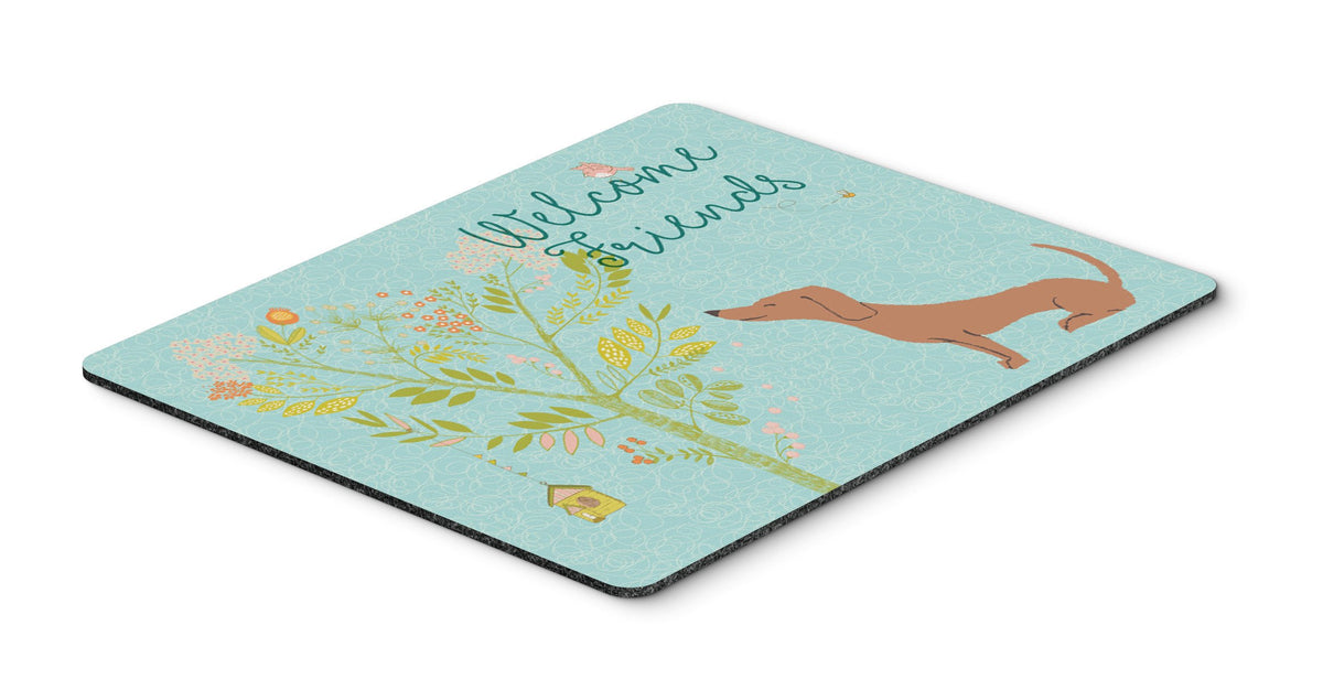 Welcome Friends Red Dachshund Mouse Pad, Hot Pad or Trivet BB7631MP by Caroline&#39;s Treasures