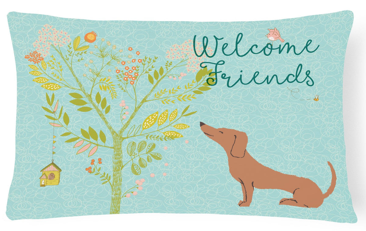 Welcome Friends Red Dachshund Canvas Fabric Decorative Pillow BB7631PW1216 by Caroline&#39;s Treasures