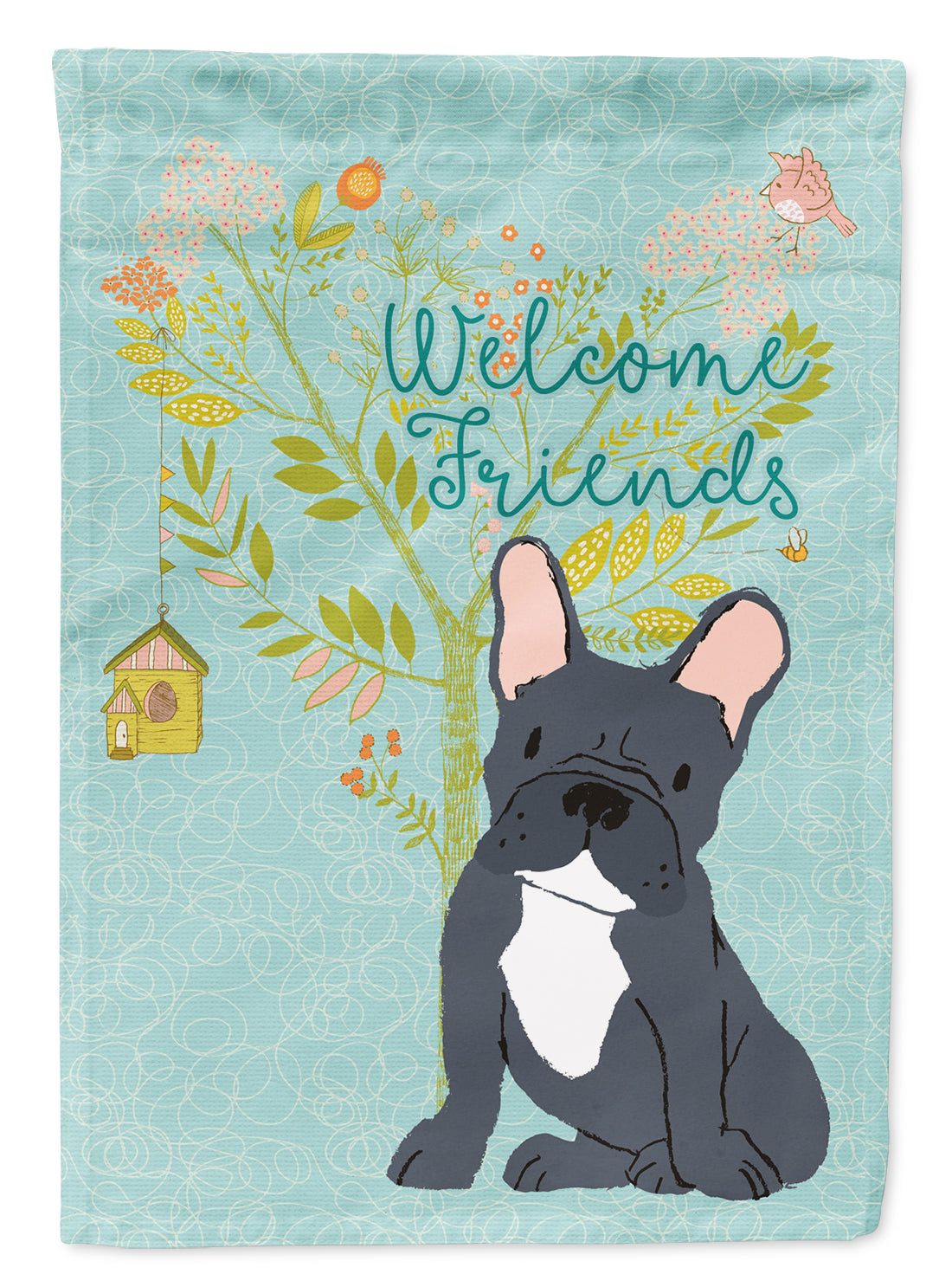 Welcome Friends Black French Bulldog Flag Canvas House Size BB7632CHF  the-store.com.