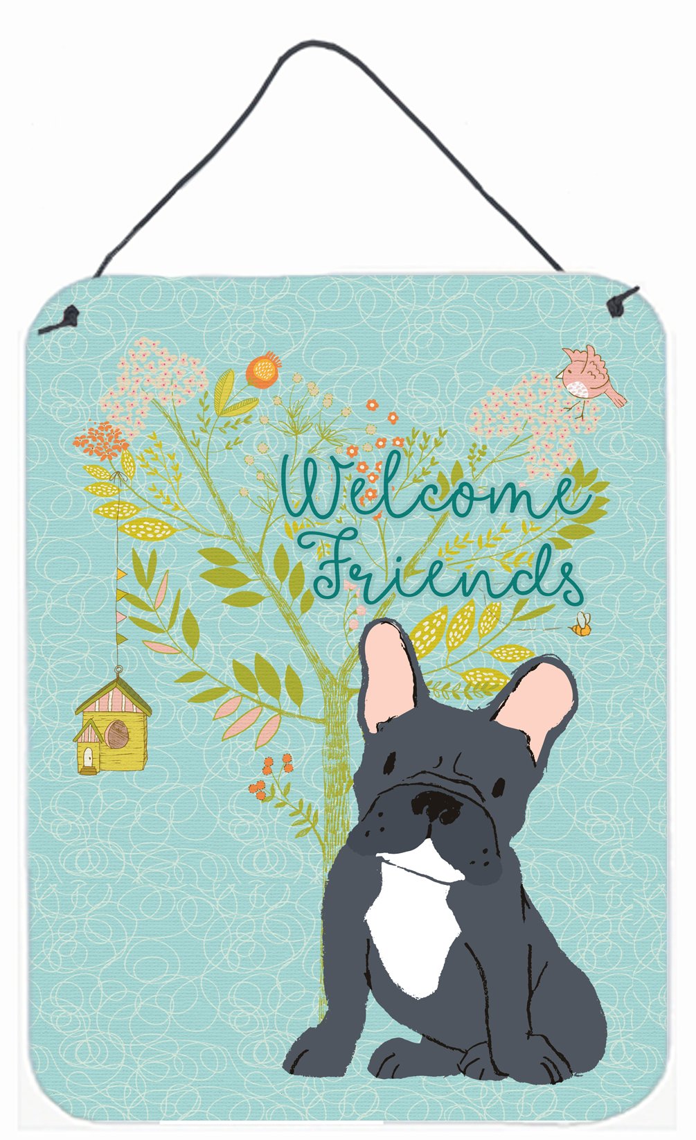 Welcome Friends Black French Bulldog Wall or Door Hanging Prints BB7632DS1216 by Caroline's Treasures