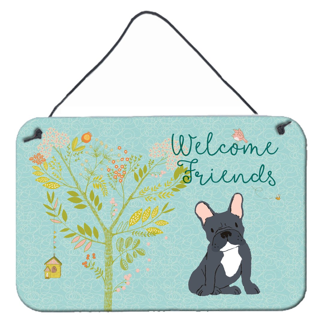 Welcome Friends Black French Bulldog Wall or Door Hanging Prints BB7632DS812 by Caroline&#39;s Treasures
