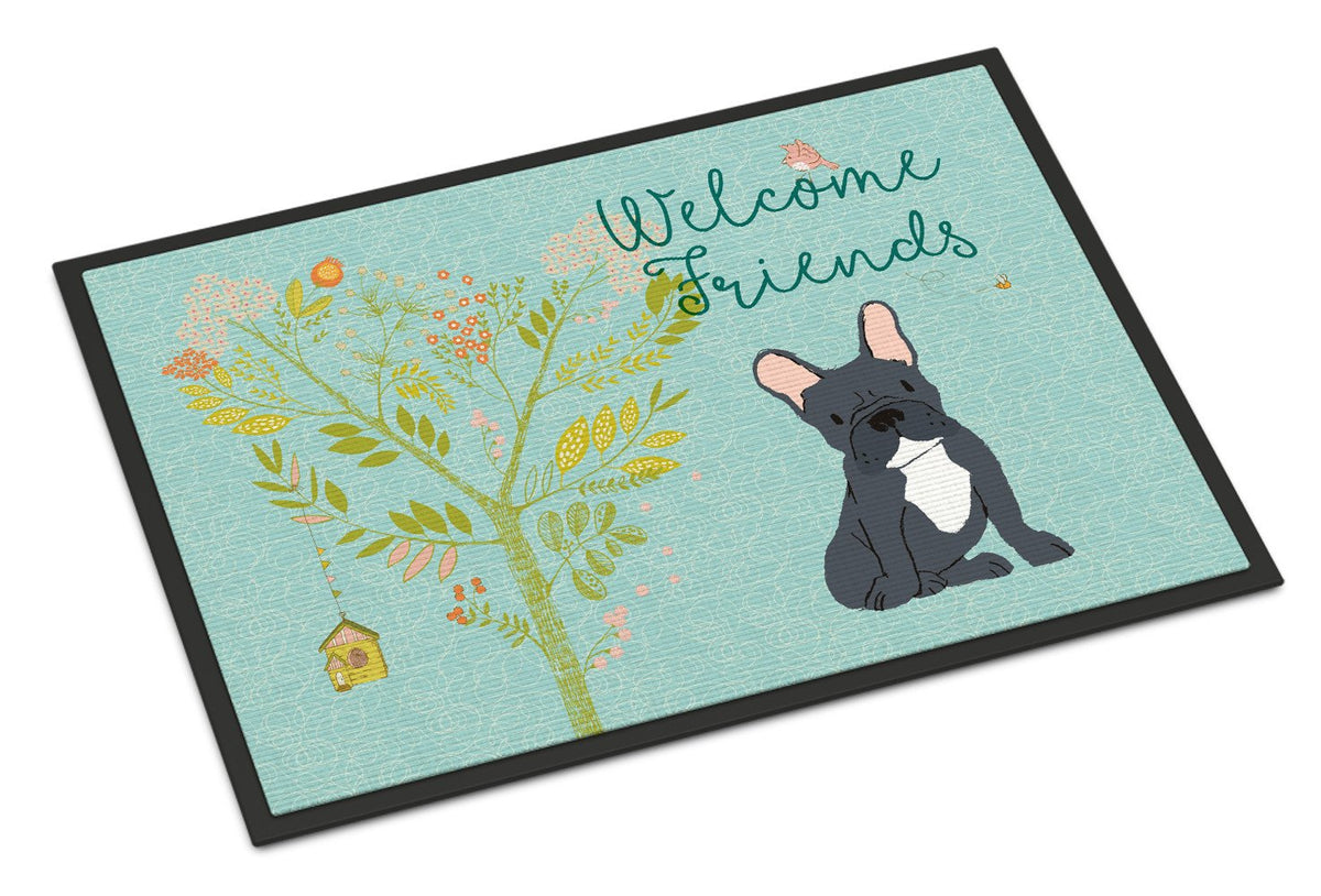 Welcome Friends Black French Bulldog Indoor or Outdoor Mat 24x36 BB7632JMAT by Caroline&#39;s Treasures