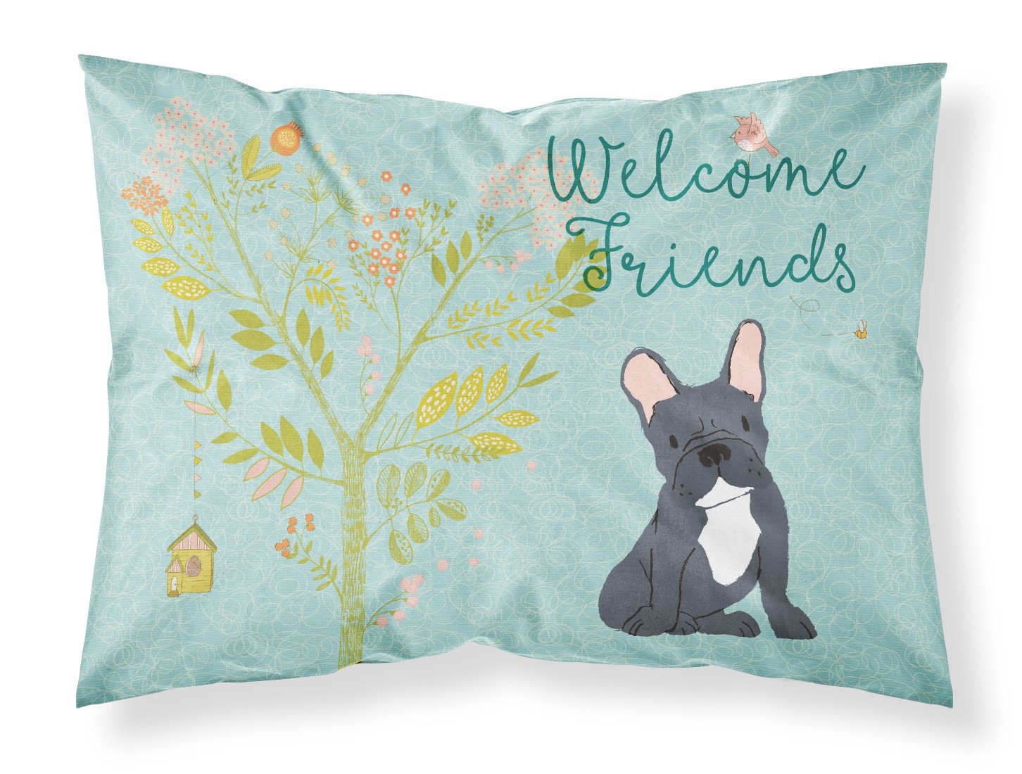 Caroline's Treasures Welcome Friends Black French Bulldog Fabric Standard Pillowcase – Artistic Decorative Front, White Back BB7632PILLOWCASE