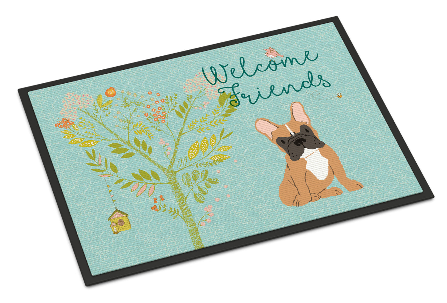 Welcome Friends Fawn French Bulldog Indoor or Outdoor Mat 18x27 BB7633MAT - the-store.com