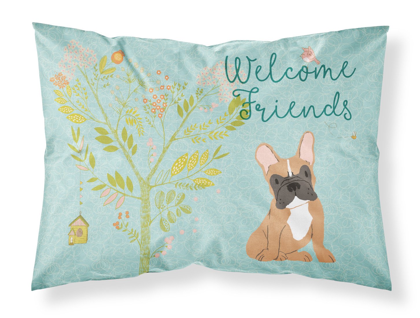 Caroline's Treasures Welcome Friends Fawn French Bulldog Fabric Standard Pillowcase – Artistic Decorative Front, White Back BB7633PILLOWCASE