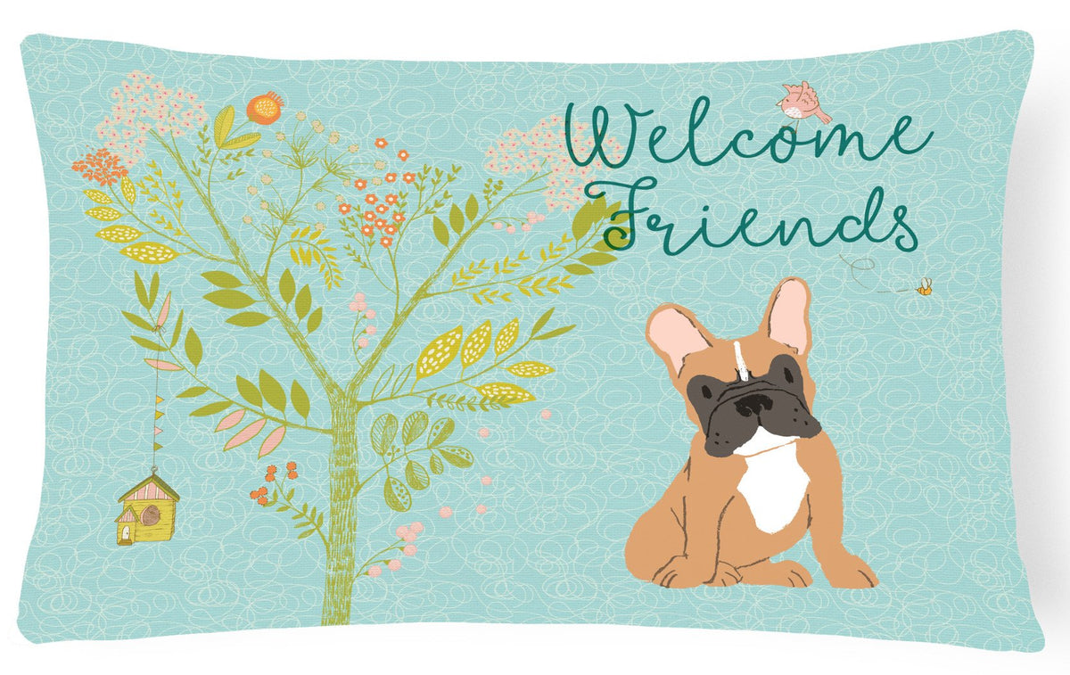 Welcome Friends Fawn French Bulldog Canvas Fabric Decorative Pillow BB7633PW1216 by Caroline&#39;s Treasures