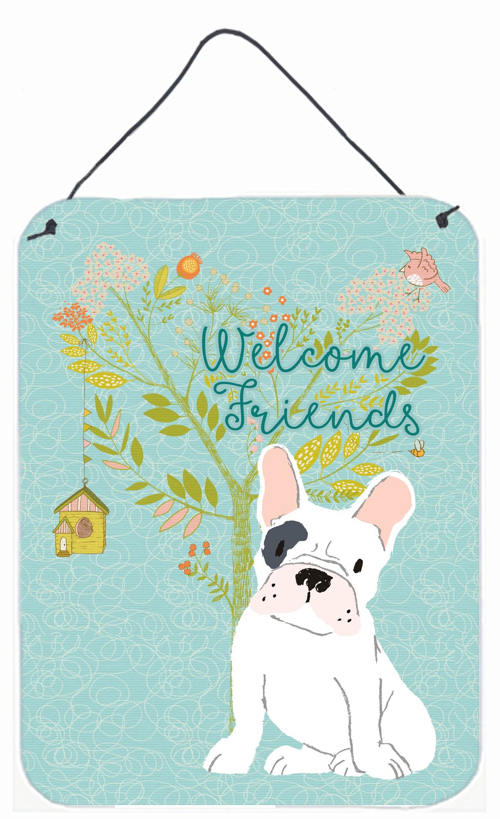 Welcome Friends Piebald French Bulldog Wall or Door Hanging Prints BB7634DS1216 by Caroline&#39;s Treasures