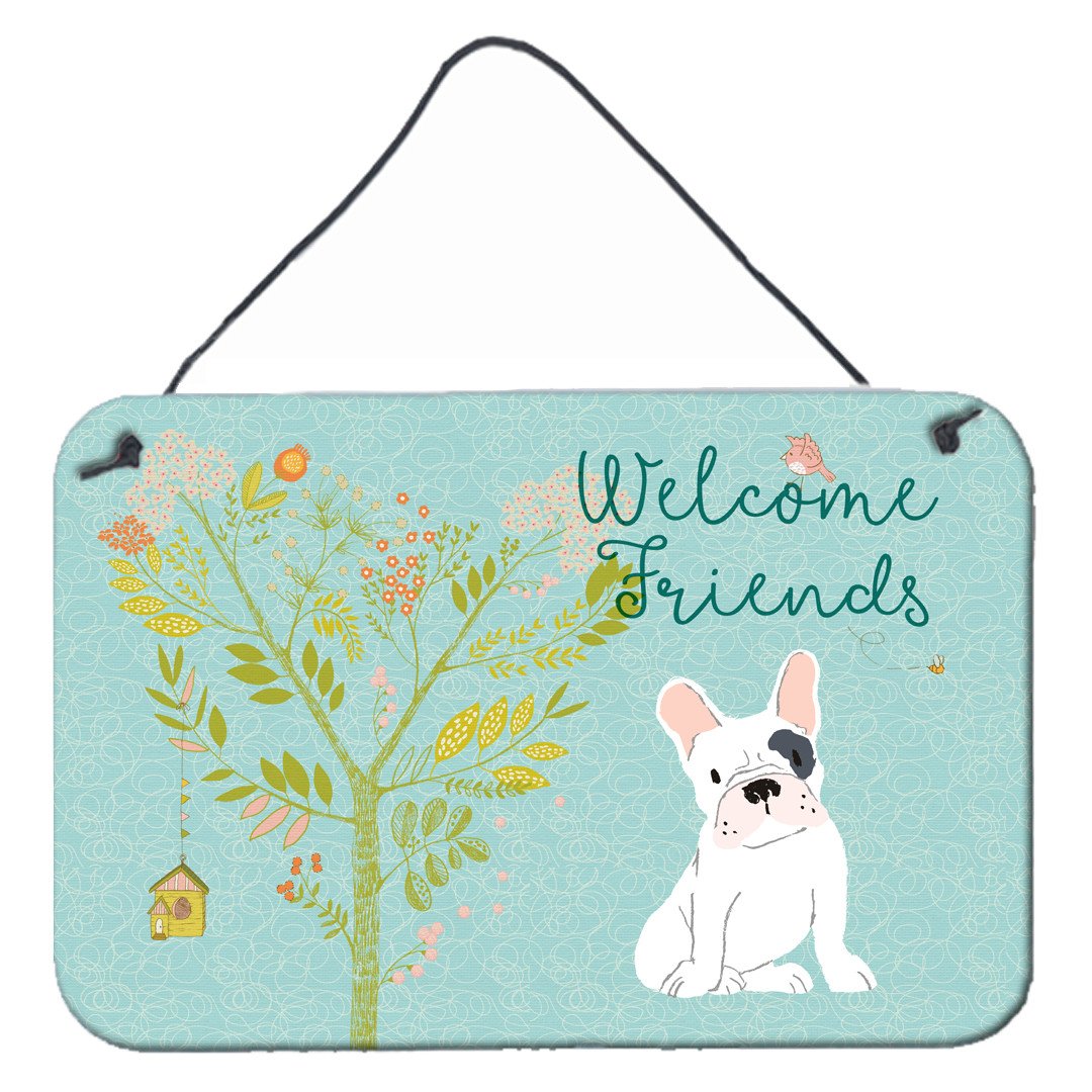 Welcome Friends Piebald French Bulldog Wall or Door Hanging Prints BB7634DS812 by Caroline's Treasures