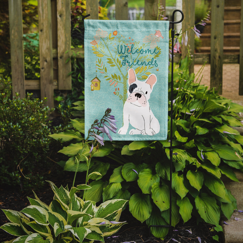 Welcome Friends Piebald French Bulldog Flag Garden Size BB7634GF  the-store.com.