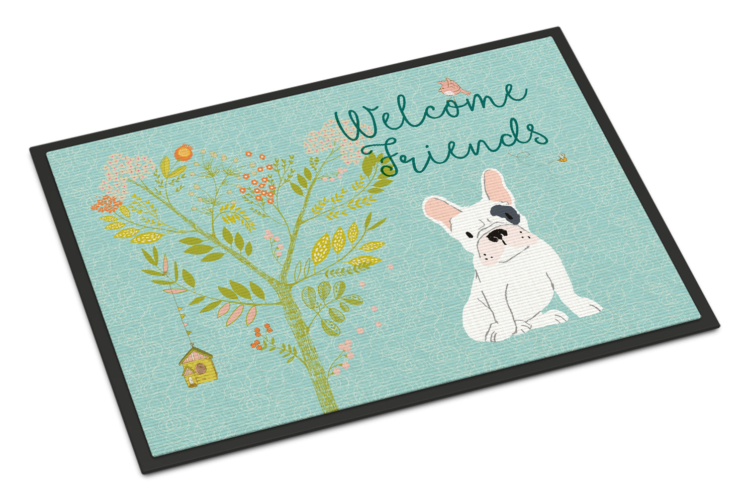 Welcome Friends Piebald French Bulldog Indoor or Outdoor Mat 18x27 BB7634MAT - the-store.com