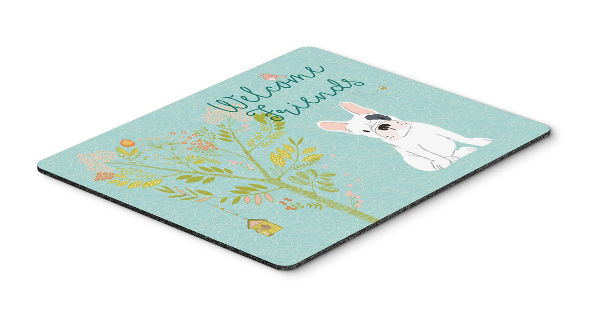 Welcome Friends Piebald French Bulldog Mouse Pad, Hot Pad or Trivet BB7634MP by Caroline&#39;s Treasures