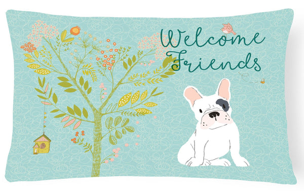 Welcome Friends Piebald French Bulldog Canvas Fabric Decorative Pillow BB7634PW1216 by Caroline's Treasures