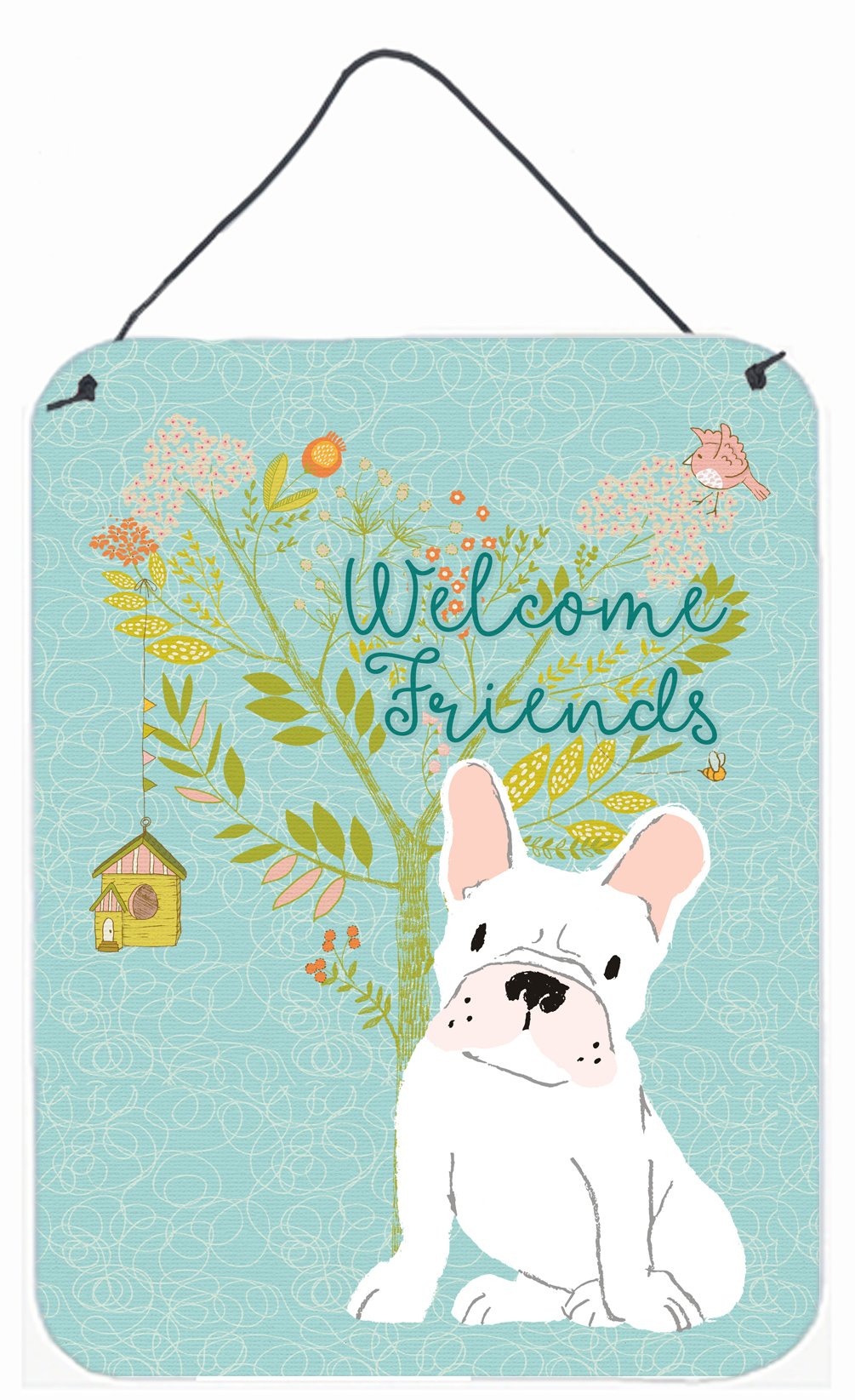 Welcome Friends White French Bulldog Wall or Door Hanging Prints BB7635DS1216 by Caroline&#39;s Treasures