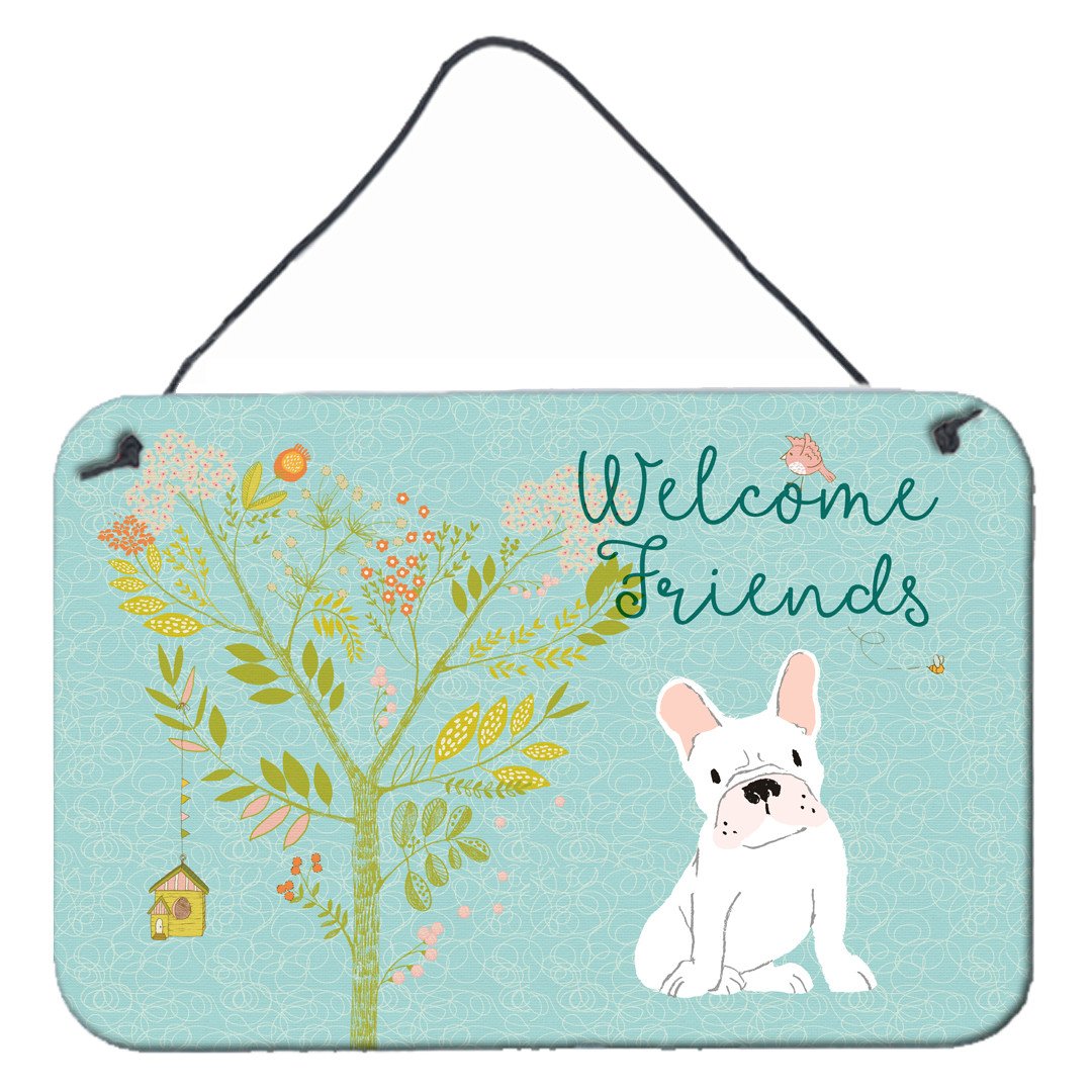 Welcome Friends White French Bulldog Wall or Door Hanging Prints BB7635DS812 by Caroline&#39;s Treasures