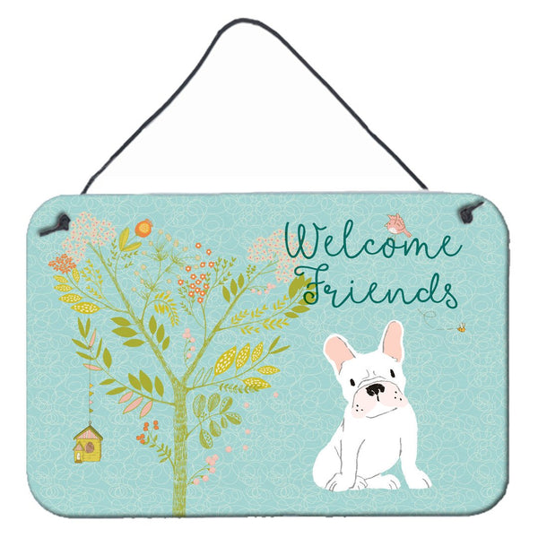 Welcome Friends White French Bulldog Wall or Door Hanging Prints BB7635DS812 by Caroline's Treasures