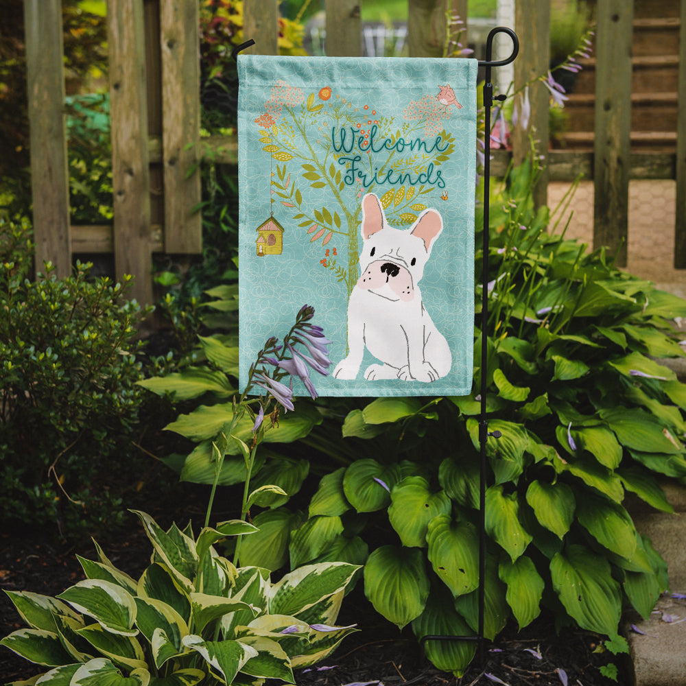 Welcome Friends White French Bulldog Flag Garden Size BB7635GF  the-store.com.