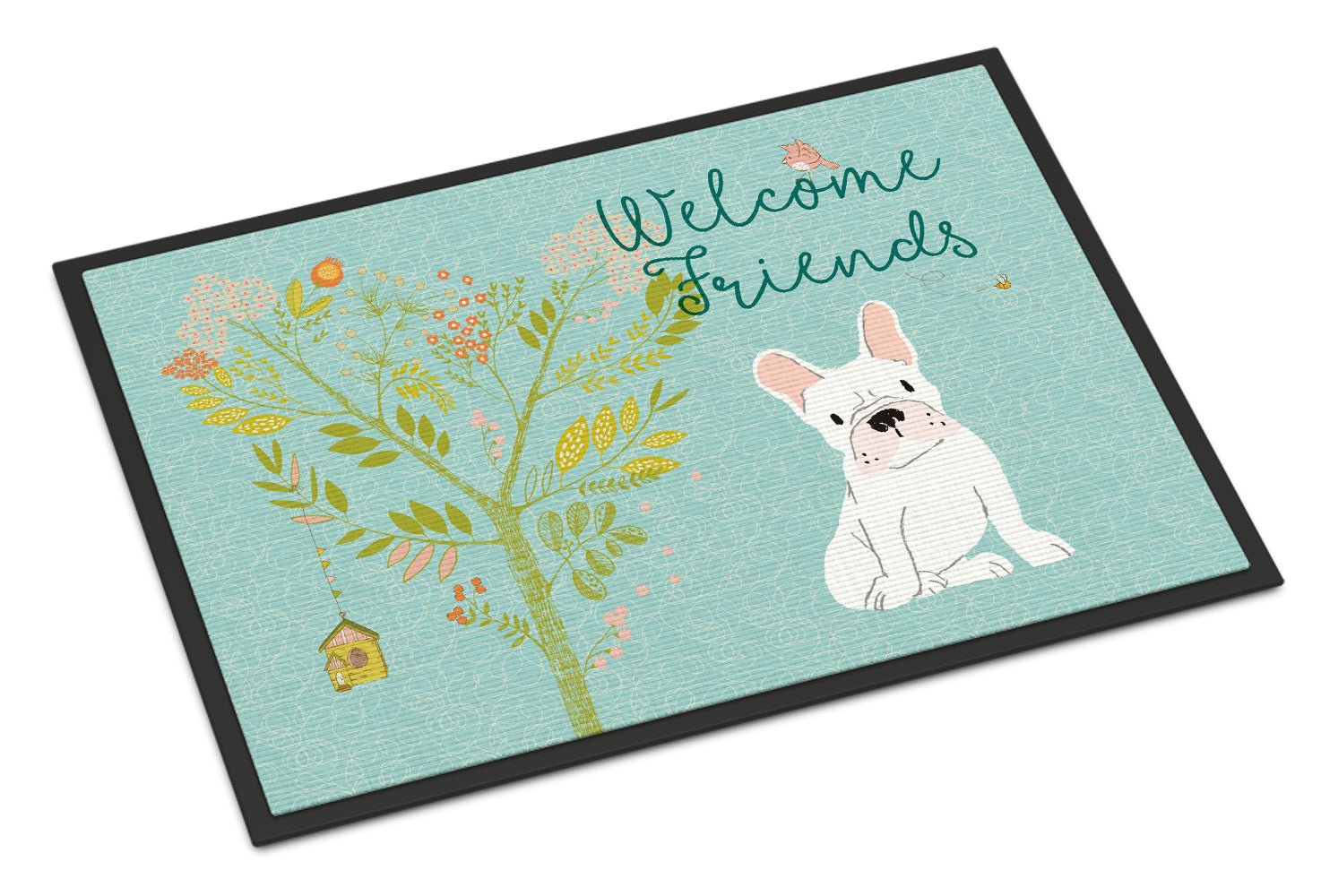 Welcome Friends White French Bulldog Indoor or Outdoor Mat 18x27 BB7635MAT - the-store.com