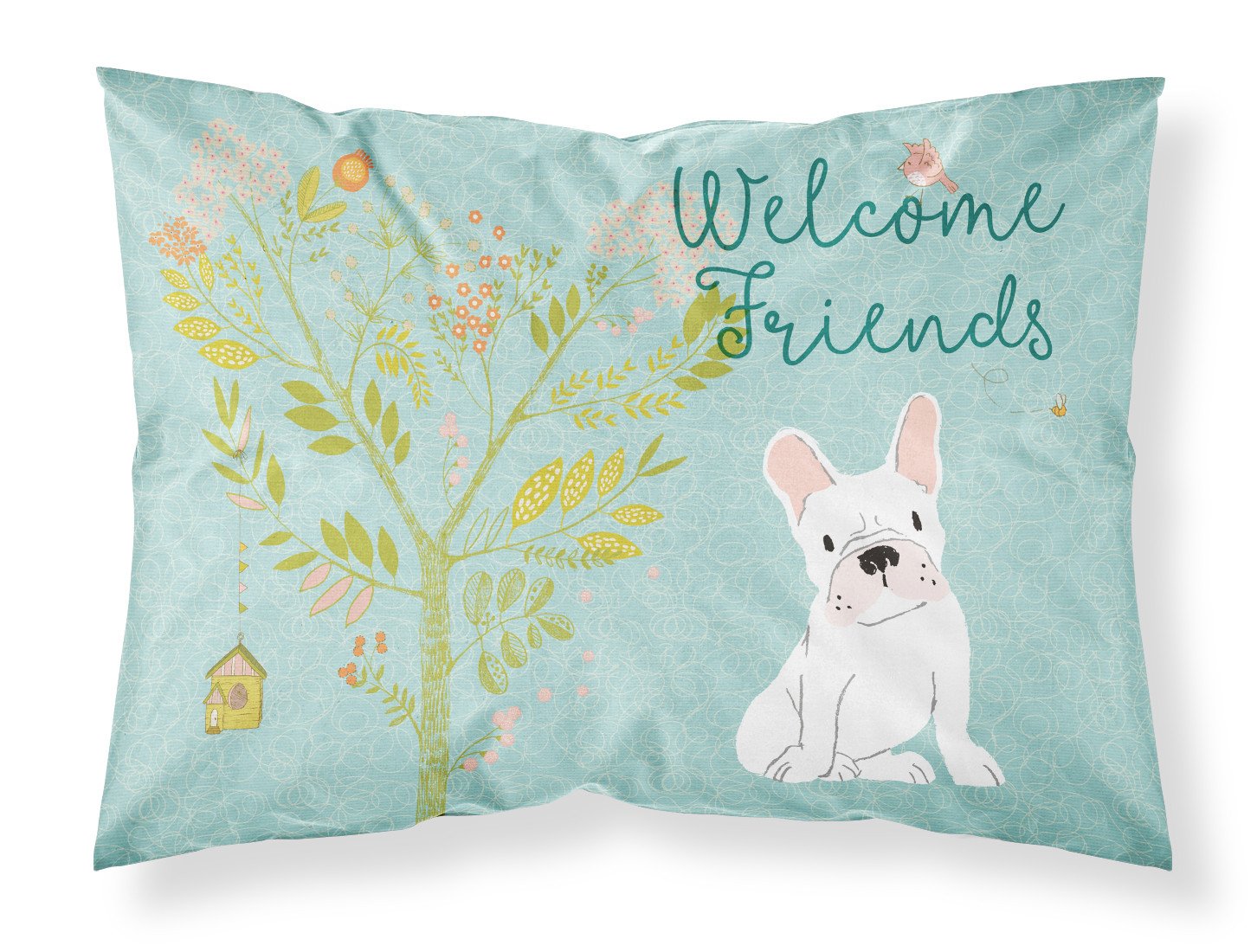 Caroline's Treasures Welcome Friends White French Bulldog Fabric Standard Pillowcase – Artistic Decorative Front, White Back BB7635PILLOWCASE