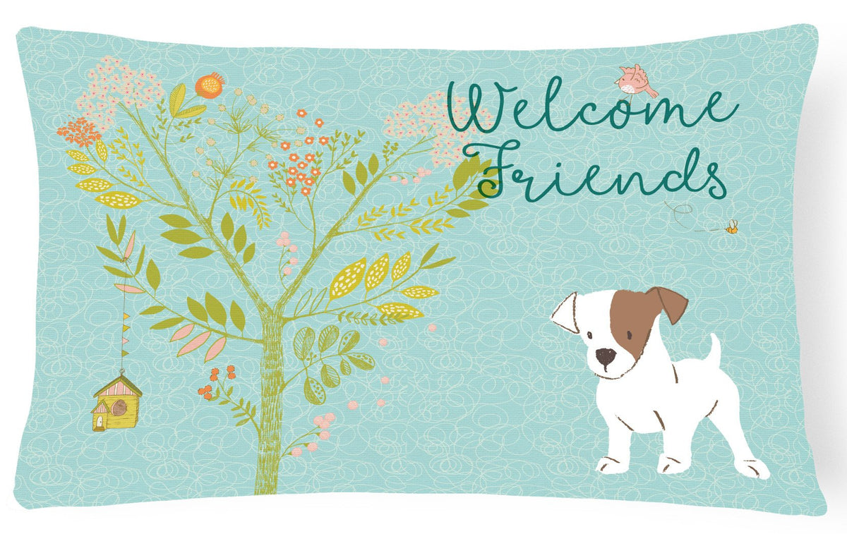 Welcome Friends Jack Russell Terrier Puppy Canvas Fabric Decorative Pillow BB7637PW1216 by Caroline&#39;s Treasures