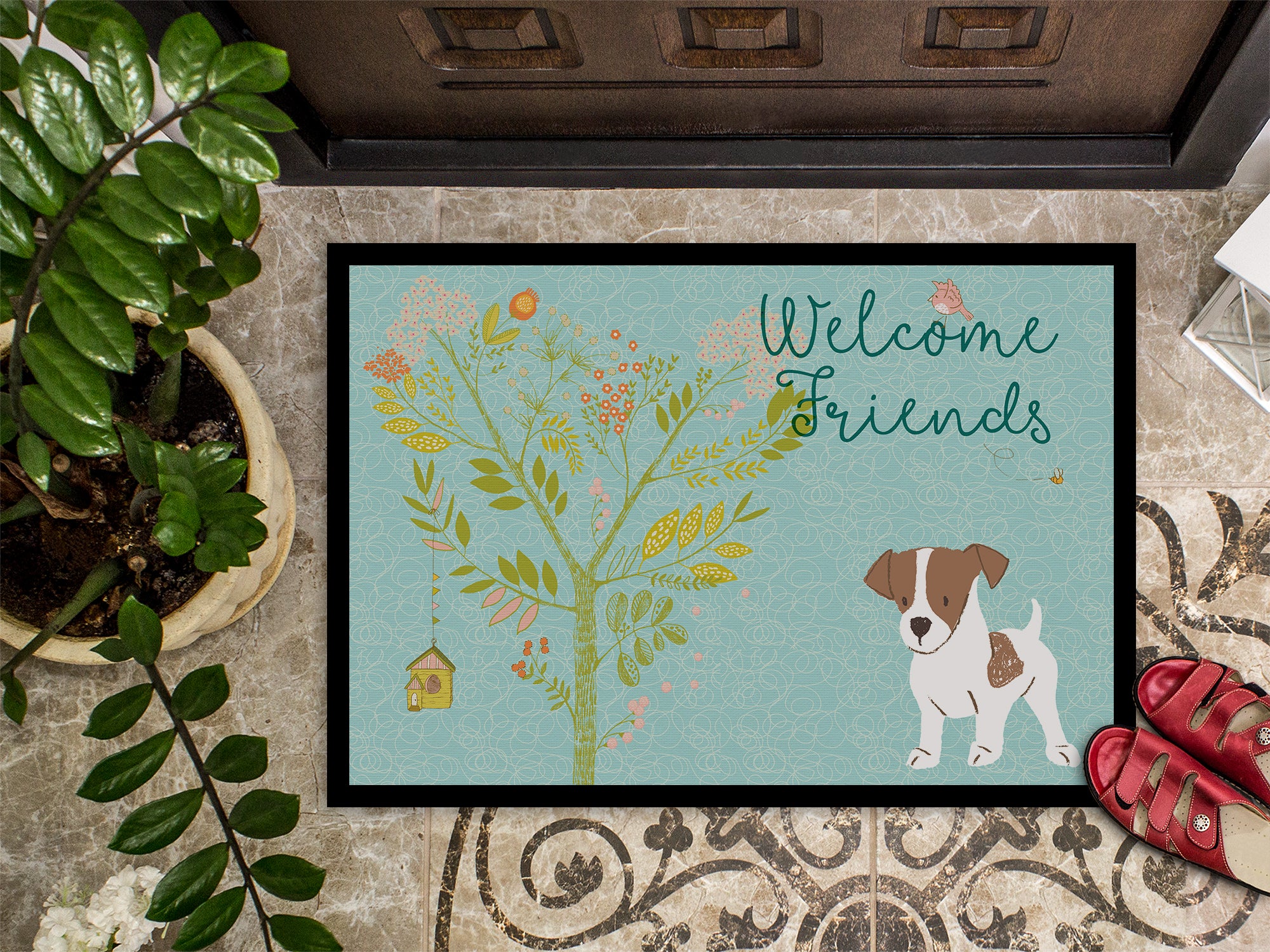 Welcome Friends Jack Russell Terrier Puppy Indoor or Outdoor Mat 18x27 BB7638MAT - the-store.com