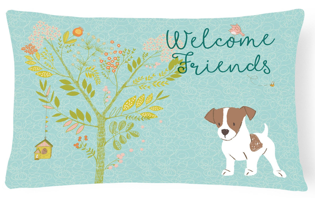 Welcome Friends Jack Russell Terrier Puppy Canvas Fabric Decorative Pillow BB7638PW1216 by Caroline&#39;s Treasures