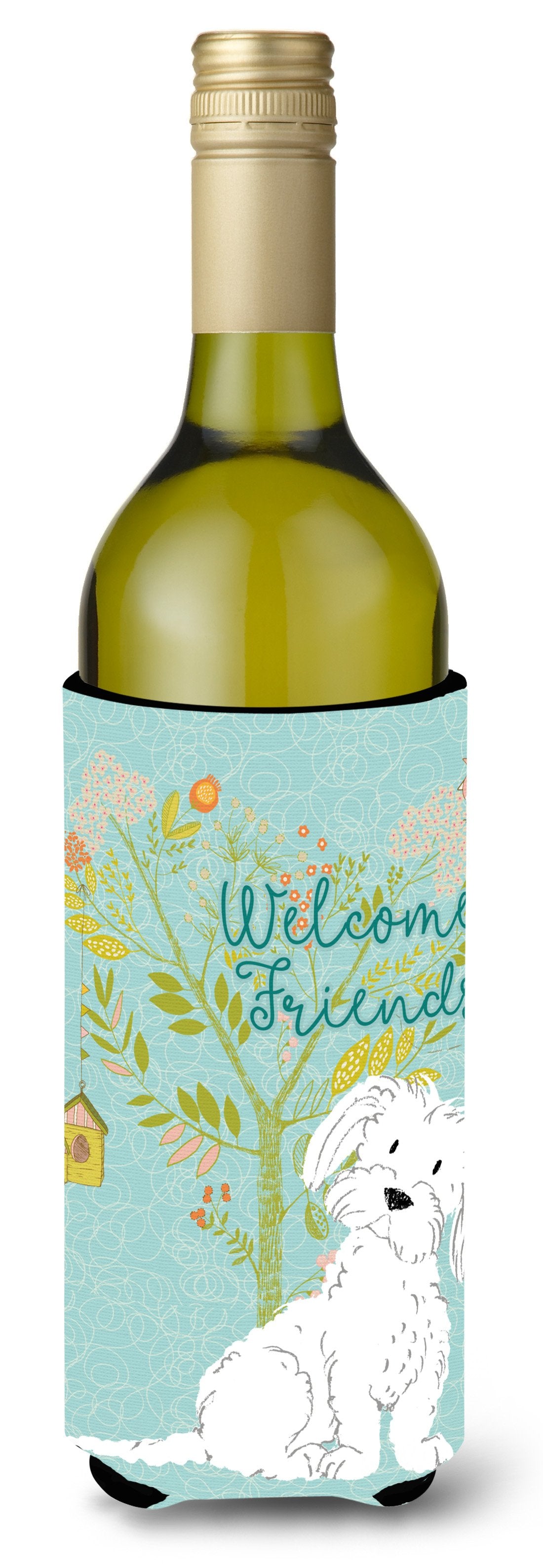 Welcome Friends Maltese Wine Bottle Beverge Insulator Hugger BB7639LITERK by Caroline&#39;s Treasures