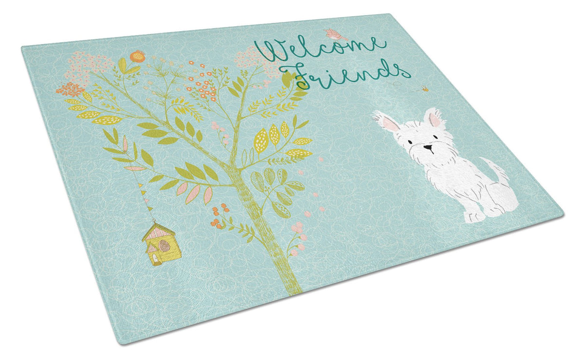 Welcome Friends Westie Glass Cutting Board Large BB7640LCB by Caroline&#39;s Treasures