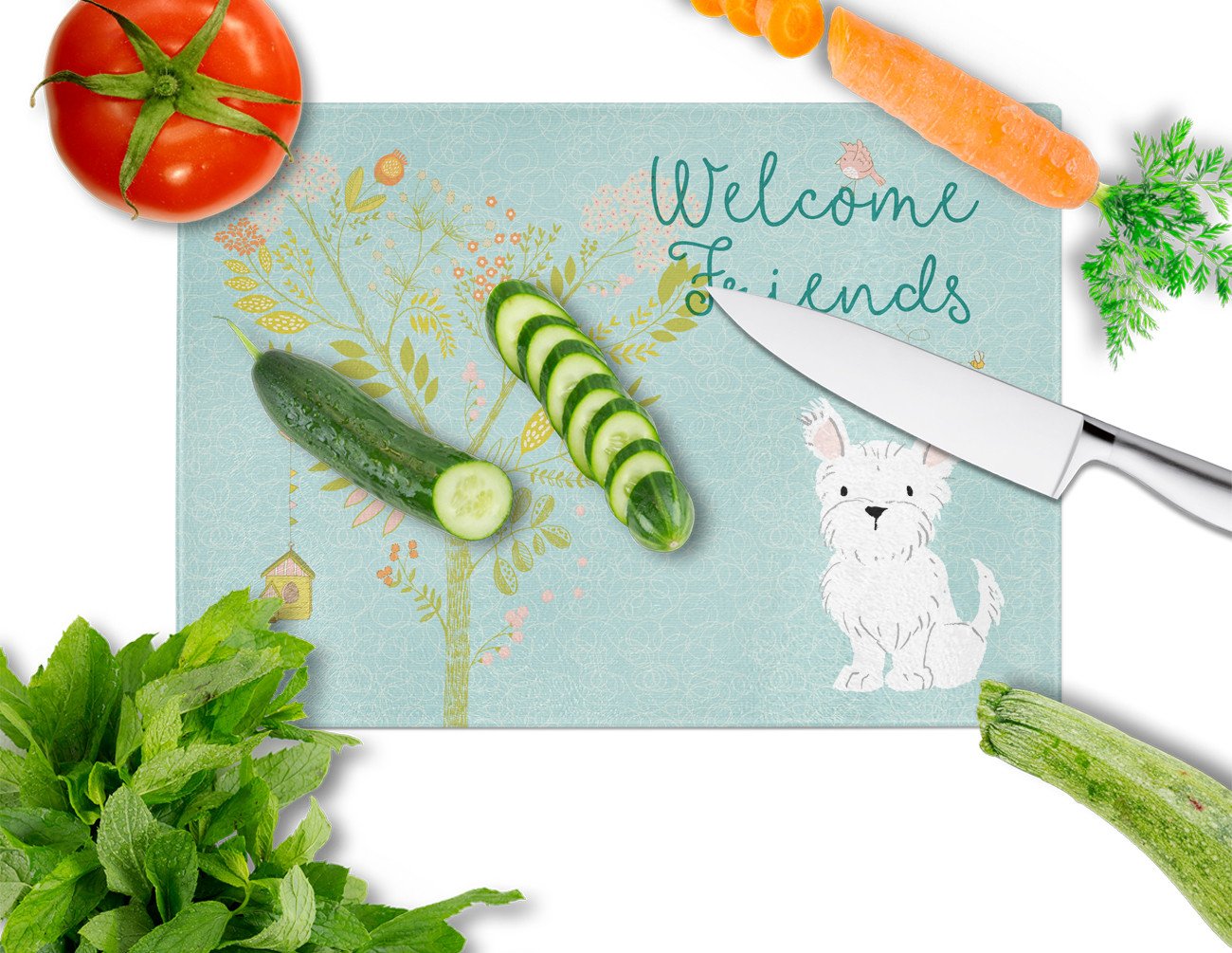 Welcome Friends Westie Glass Cutting Board Large BB7640LCB by Caroline's Treasures