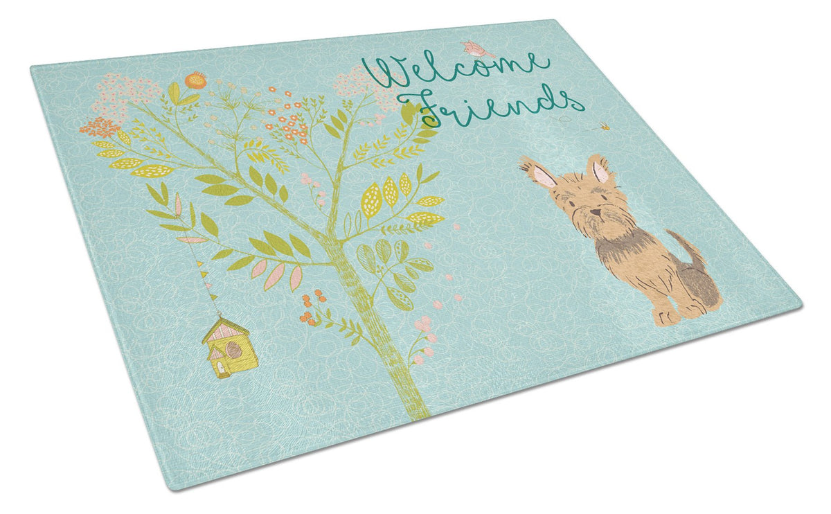 Welcome Friends Yorkie Glass Cutting Board Large BB7641LCB by Caroline&#39;s Treasures