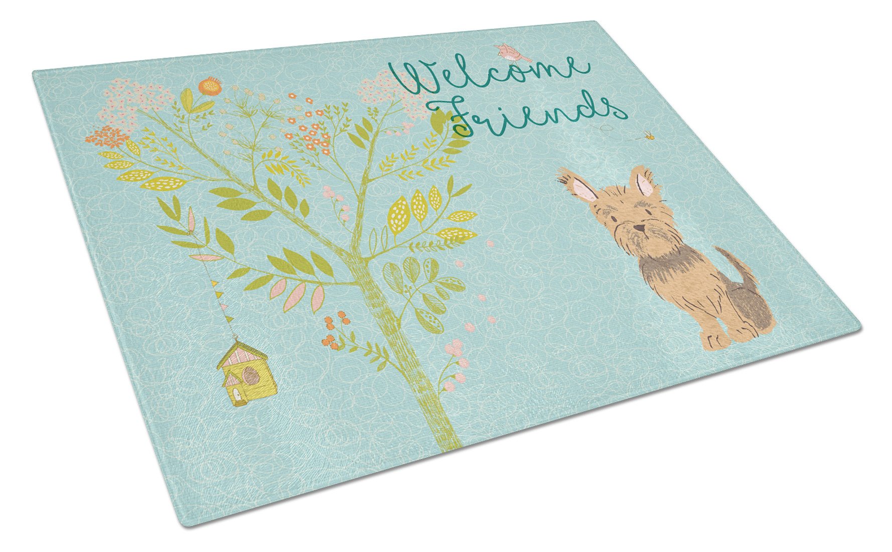 Welcome Friends Yorkie Glass Cutting Board Large BB7641LCB by Caroline's Treasures