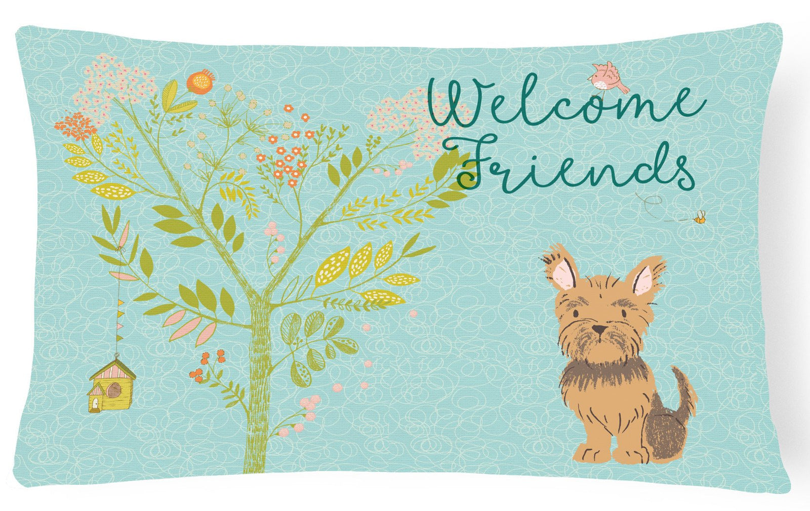 Welcome Friends Yorkie Canvas Fabric Decorative Pillow BB7641PW1216 by Caroline's Treasures