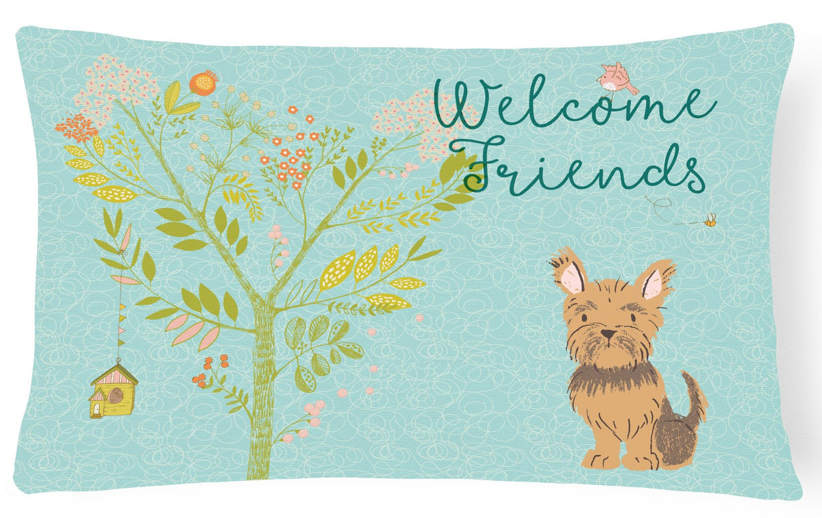 Welcome Friends Yorkie Canvas Fabric Decorative Pillow BB7641PW1216 by Caroline&#39;s Treasures