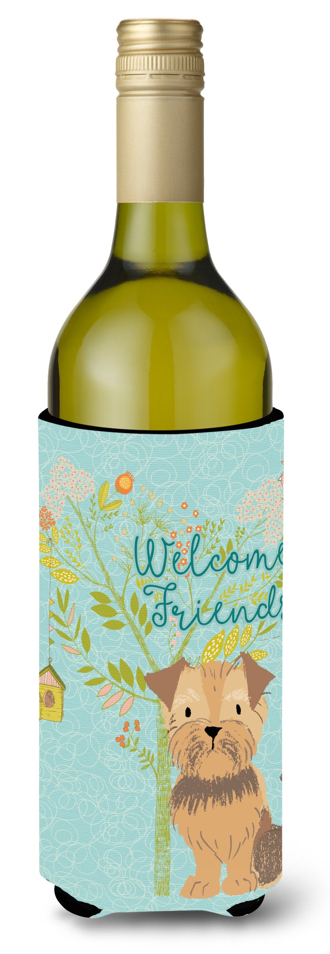 Welcome Friends Yorkie Natural Ears Wine Bottle Beverge Insulator Hugger BB7642LITERK by Caroline&#39;s Treasures