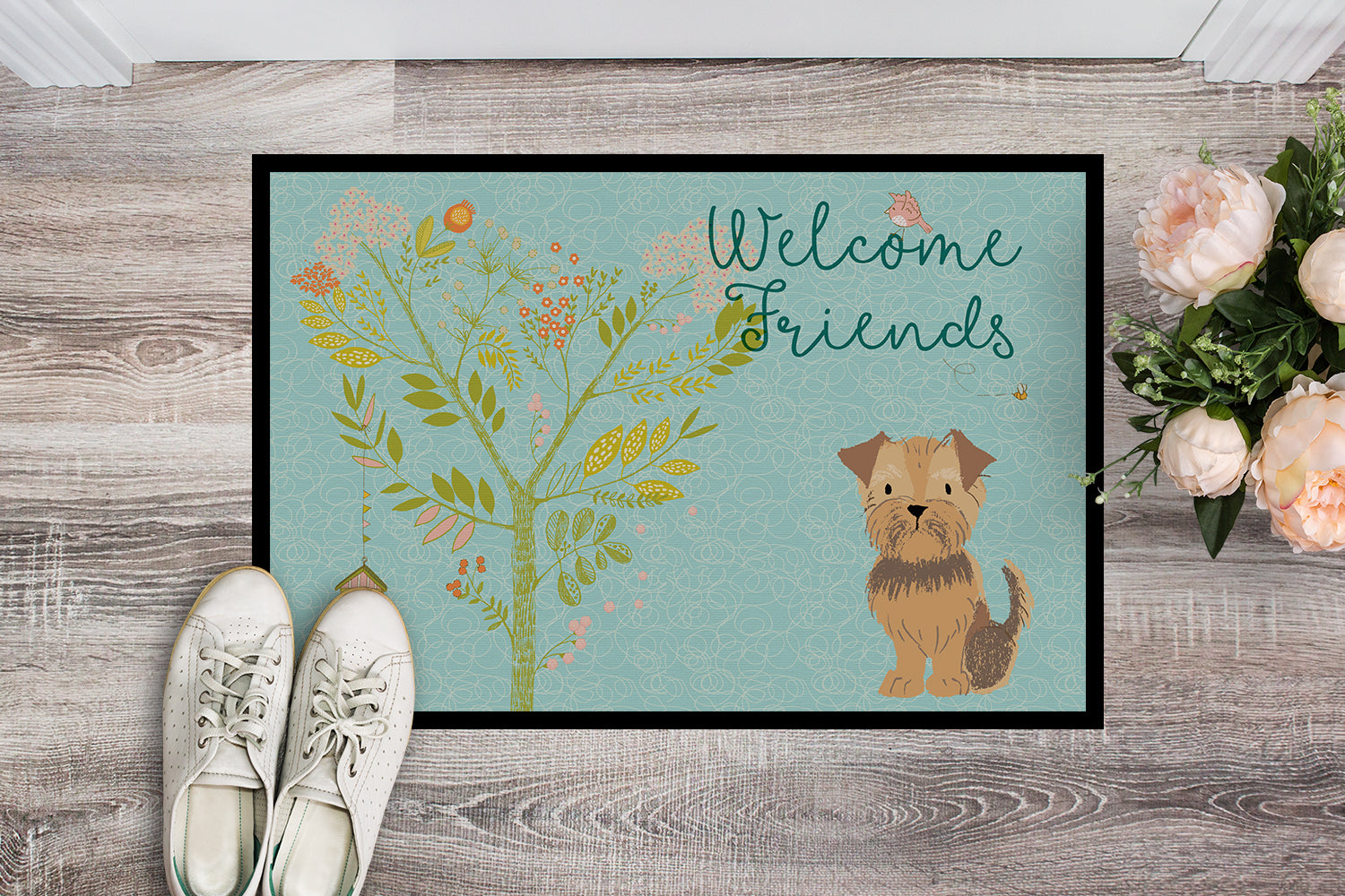 Welcome Friends Yorkie Natural Ears Indoor or Outdoor Mat 18x27 BB7642MAT - the-store.com