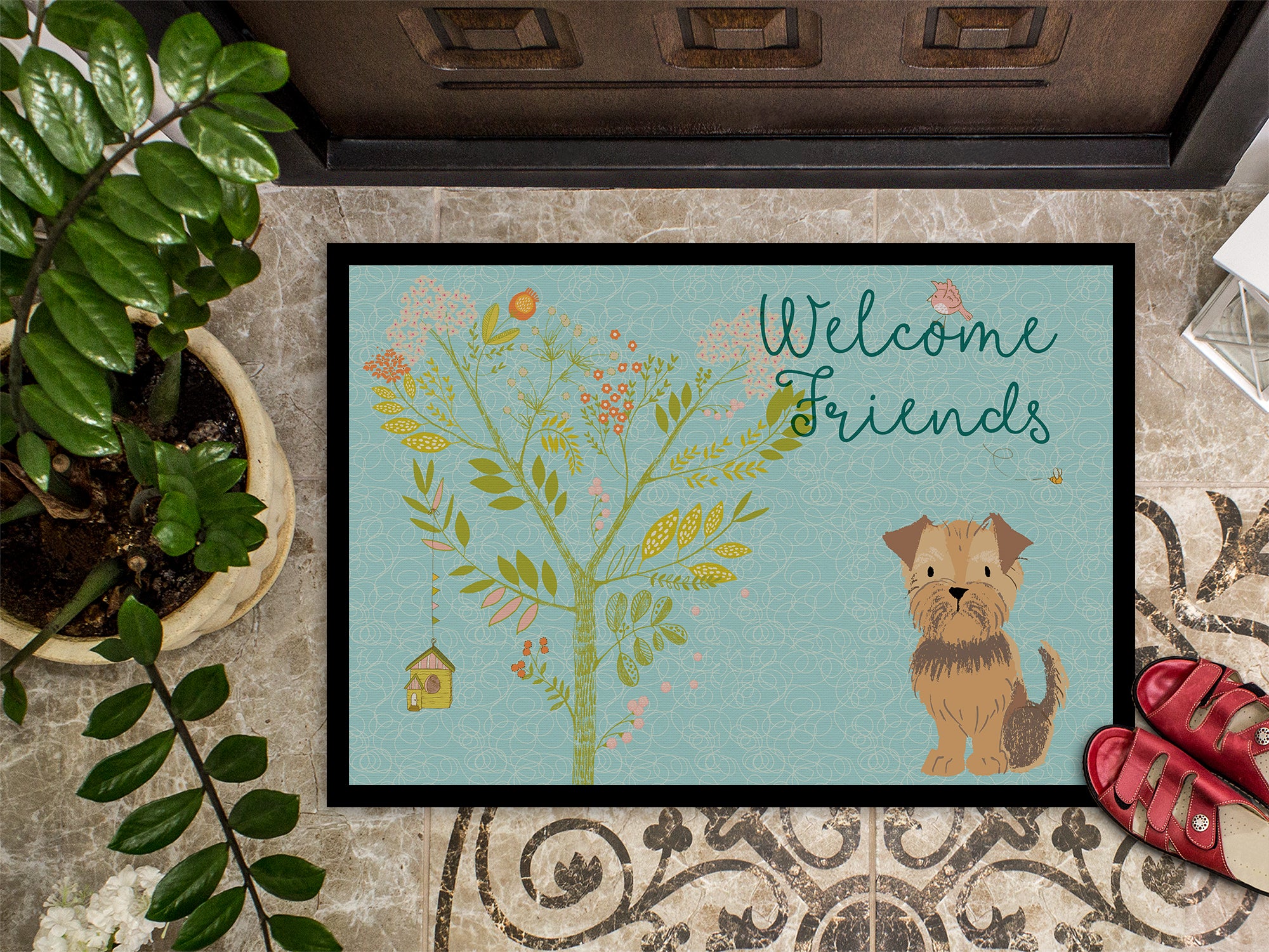 Welcome Friends Yorkie Natural Ears Indoor or Outdoor Mat 18x27 BB7642MAT - the-store.com