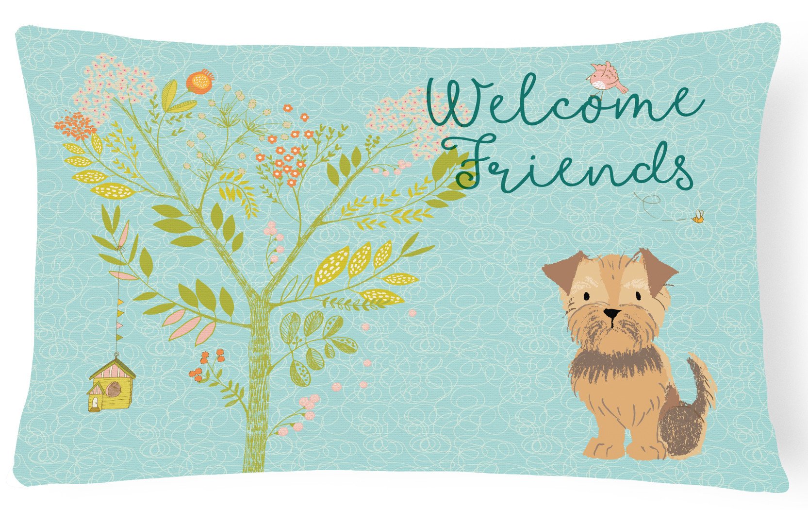 Welcome Friends Yorkie Natural Ears Canvas Fabric Decorative Pillow BB7642PW1216 by Caroline's Treasures