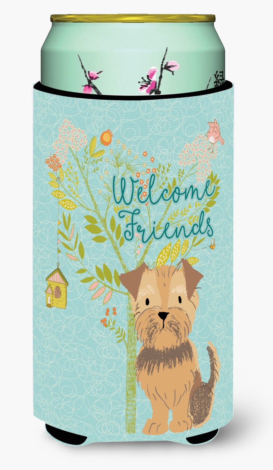 Welcome Friends Yorkie Natural Ears Tall Boy Beverage Insulator Hugger BB7642TBC by Caroline&#39;s Treasures