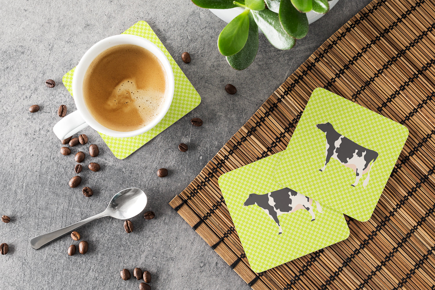 Holstein Cow Green Foam Coaster Set of 4 BB7648FC - the-store.com