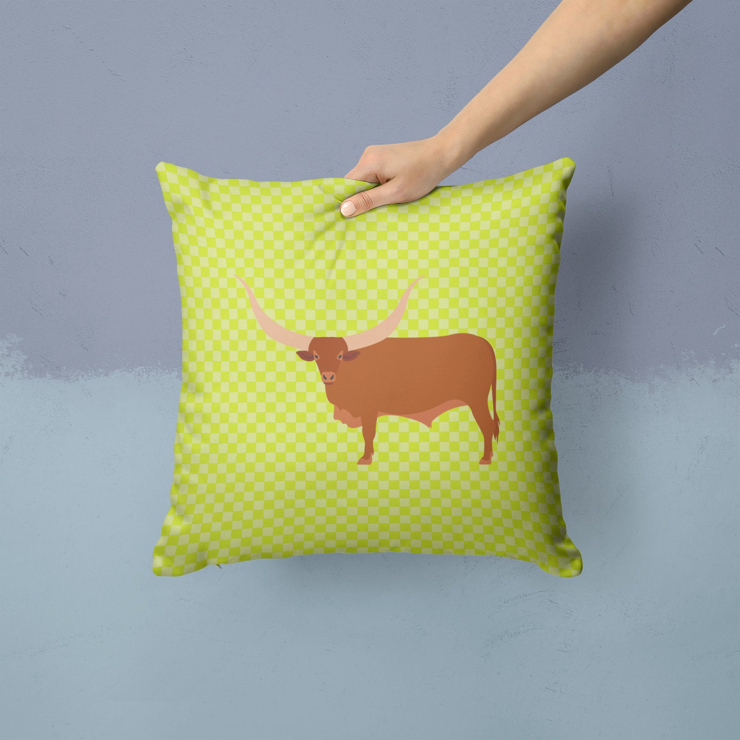 Ankole-Watusu Cow Green Fabric Decorative Pillow BB7649PW1414 - the-store.com