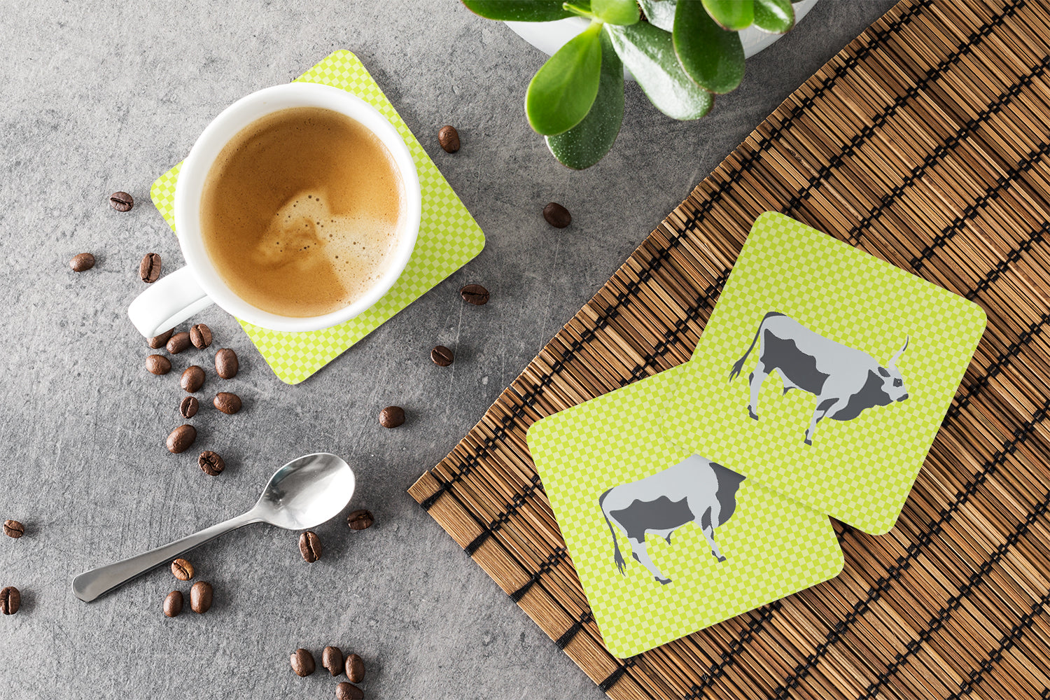 Hungarian Grey Steppe Cow Green Foam Coaster Set of 4 BB7650FC - the-store.com